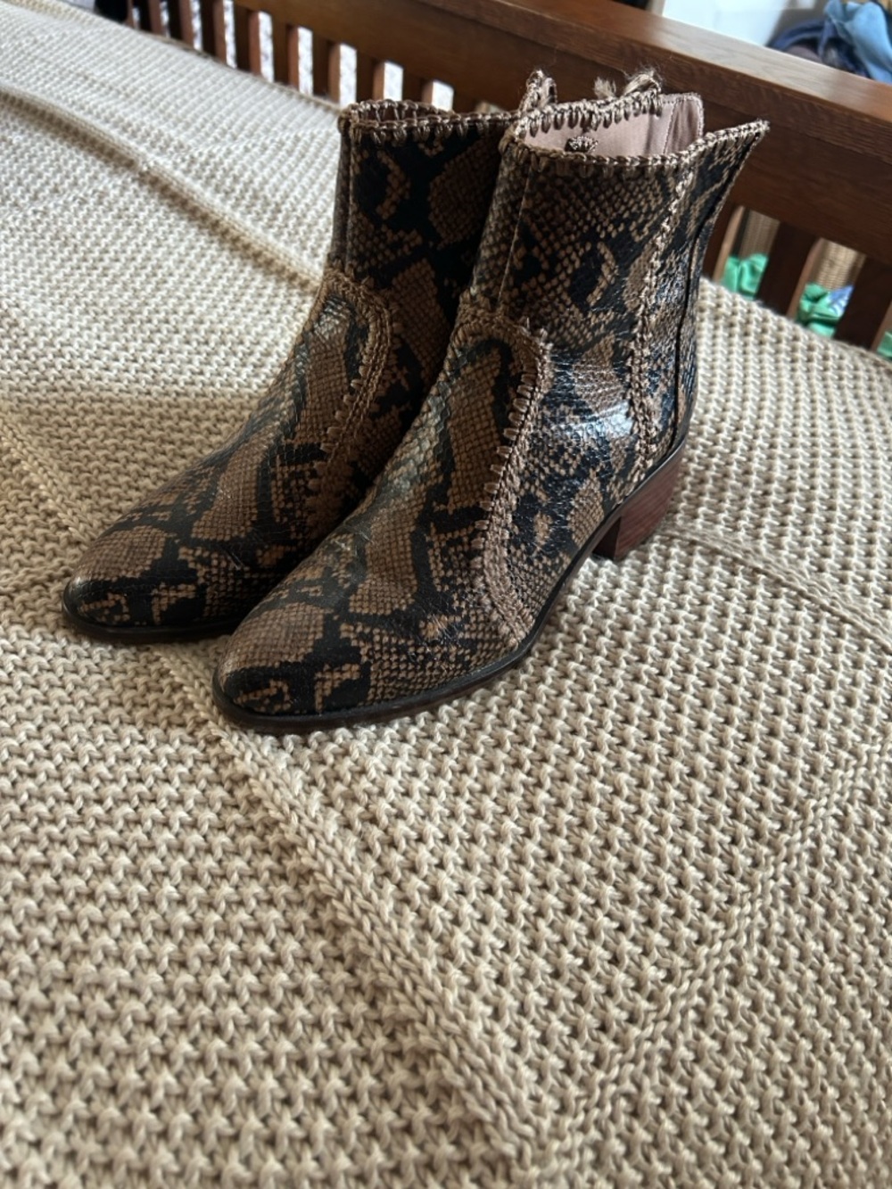Chelsea & Violet Brown Snake-Print Ankle Booties